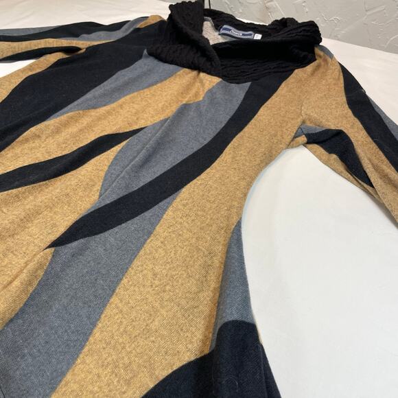 Highness Cowl Neck Tunic Sweater Abstract Print Beige Black Grey Women's L/XL - Picture 5 of 7